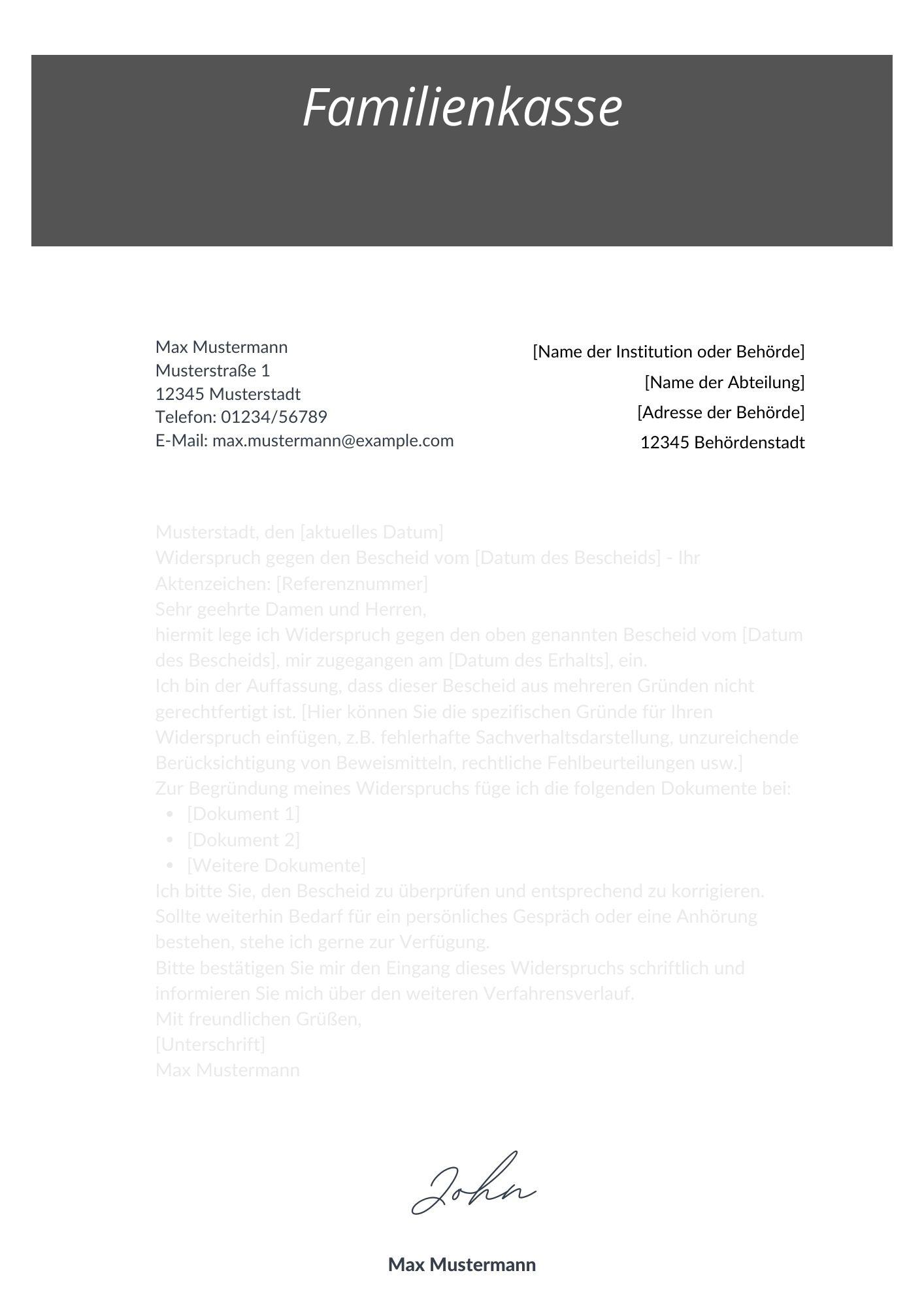 Widerspruch Familienkasse